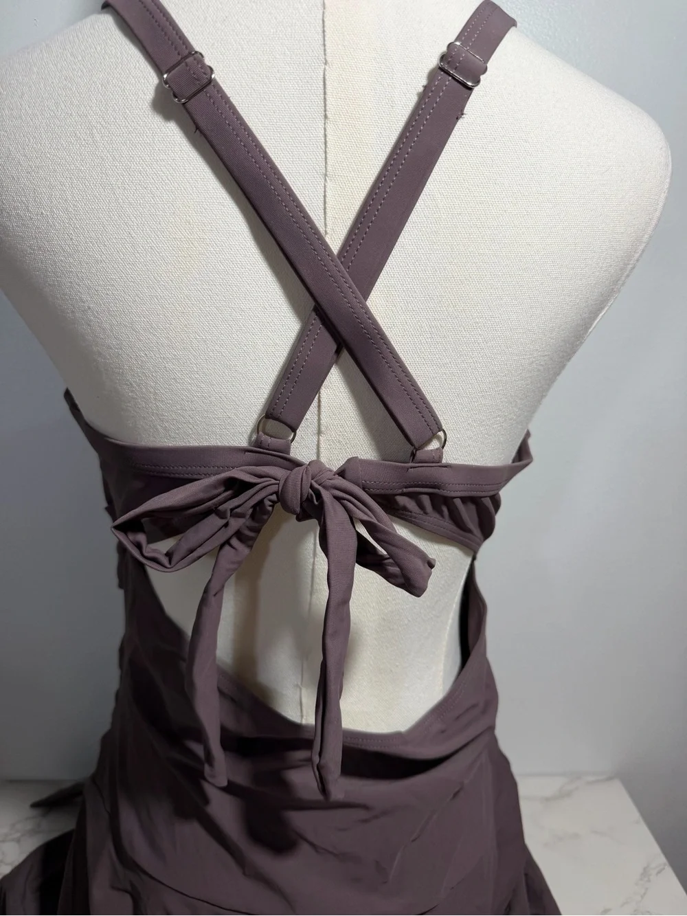 NWOT Zaful Lavender Gray Twist Front Cutout Swim Dress -- XL